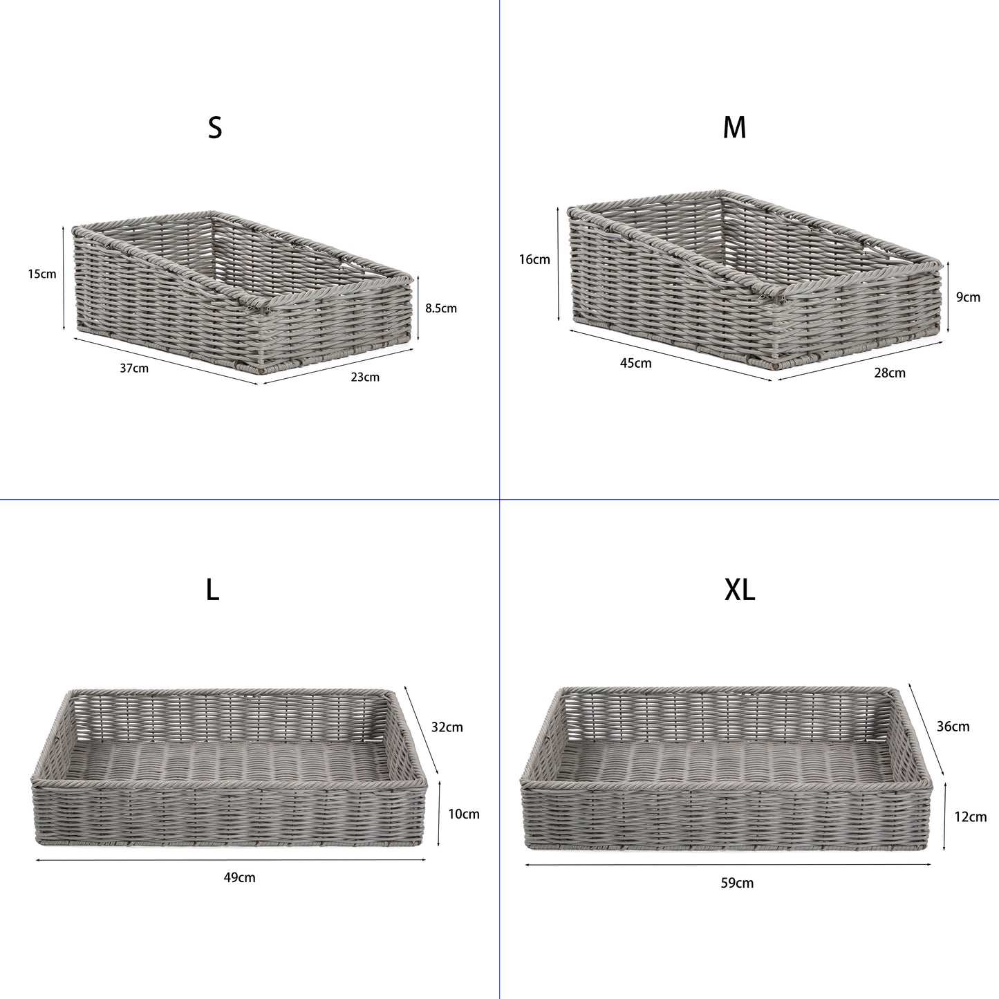 Grey Rectangle Artificial Wicker Storage and Display Basket