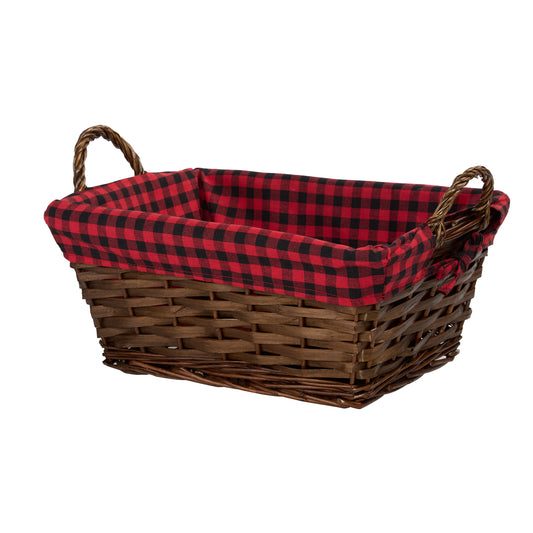 Wicker Basket with Plaid Liner and Handles for Home Storage Collection Gift Hamper Window Display Decoration