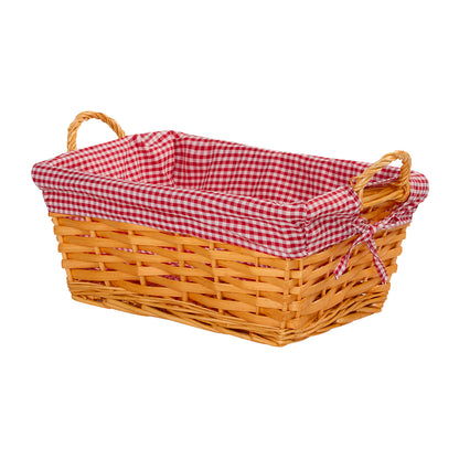 Wicker Basket with Plaid Liner and Handles for Home Storage Collection Gift Hamper Window Display Decoration