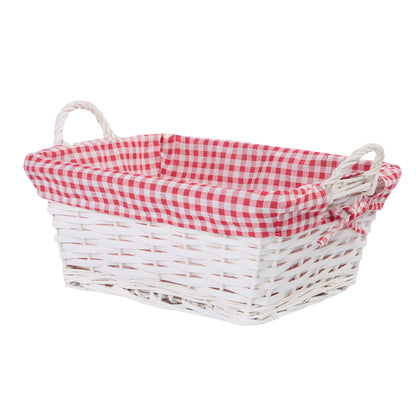 Wicker Basket with Plaid Liner and Handles for Home Storage Collection Gift Hamper Window Display Decoration