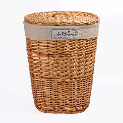 Wicker Oval Laundry Basket Bathroom Storage Laundry Bag Bin With Liner and Lid