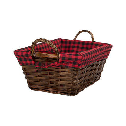 Wicker Basket with Plaid Liner and Handles for Home Storage Collection Gift Hamper Window Display Decoration