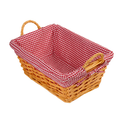 Wicker Basket with Plaid Liner and Handles for Home Storage Collection Gift Hamper Window Display Decoration