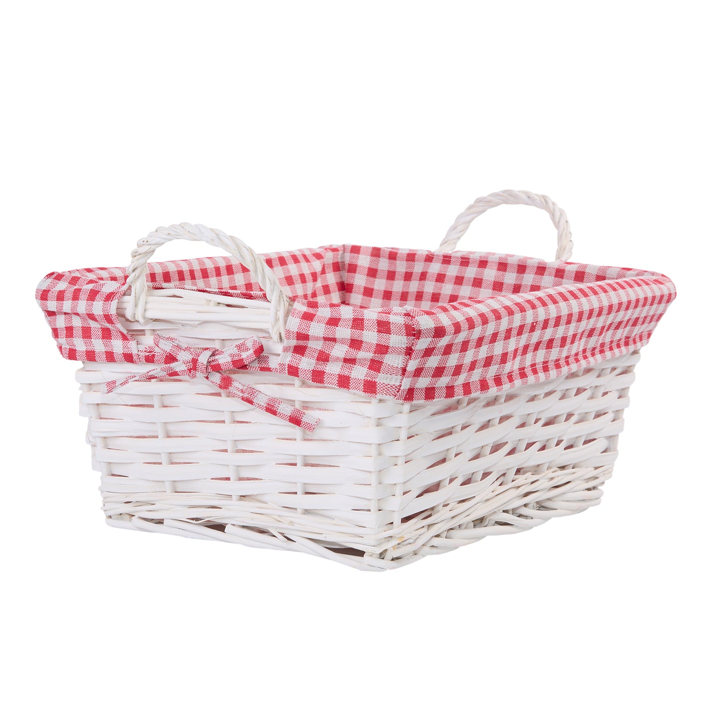 Wicker Basket with Plaid Liner and Handles for Home Storage Collection Gift Hamper Window Display Decoration