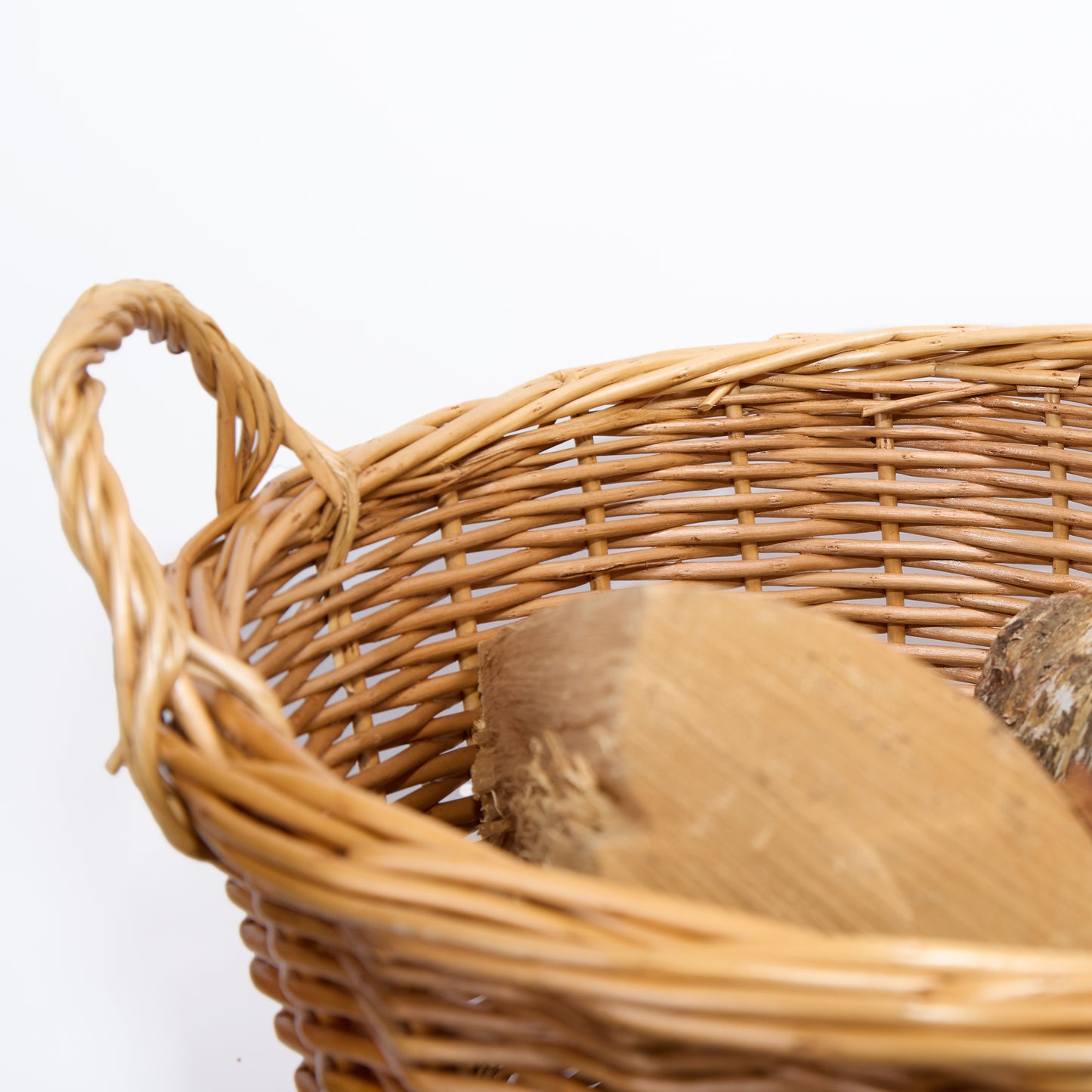 Wickerfield Round Wicker Storage Basket with Handle, Fireplace Accessories, Large Log Baskets for Wood Burner and Indoor Log Store