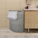 Lidded Grey Wicker Corner Linen Storage Laundry Basket with Cotton Liner