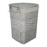 Lidded Grey Wicker Corner Linen Storage Laundry Basket with Cotton Liner