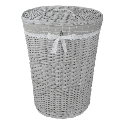 Wicker Oval Laundry Basket Bathroom Storage Laundry Bag Bin With Liner and Lid