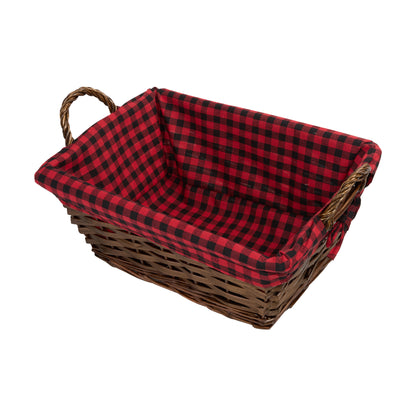 Wicker Basket with Plaid Liner and Handles for Home Storage Collection Gift Hamper Window Display Decoration