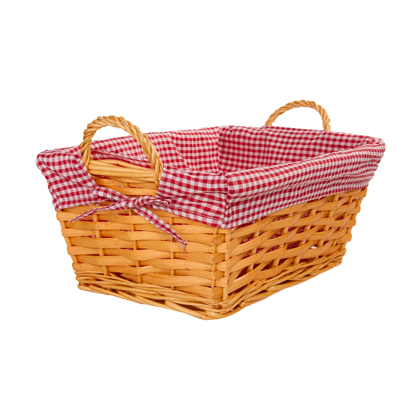 Wicker Basket with Plaid Liner and Handles for Home Storage Collection Gift Hamper Window Display Decoration