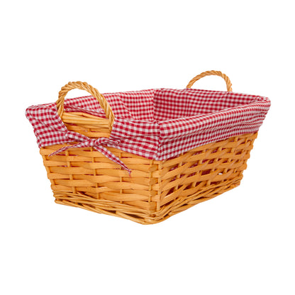 Wicker Basket with Plaid Liner and Handles for Home Storage Collection Gift Hamper Window Display Decoration