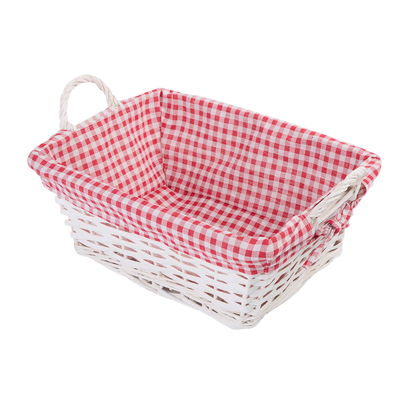 Wicker Basket with Plaid Liner and Handles for Home Storage Collection Gift Hamper Window Display Decoration