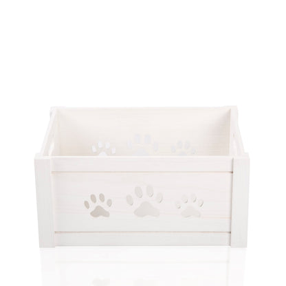 White Paw Shaped Cutout Pet Storage Box Pet Accessories Collection Wooden Crates Pet Gift Hampers