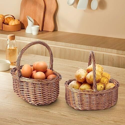 Natural Wicker Shopping Basket Easter Egg Hunt Basket Wedding Flower Girl