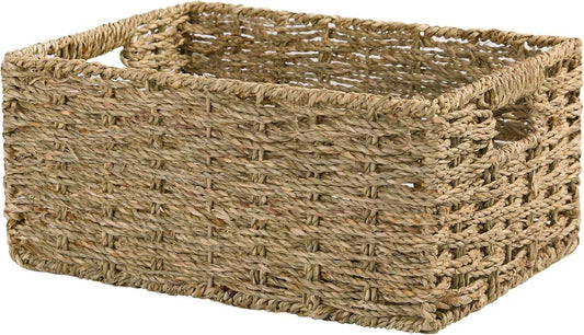 BH Rectangular Seagrass Basket With Handle Storage Shelf Display Home Organiser