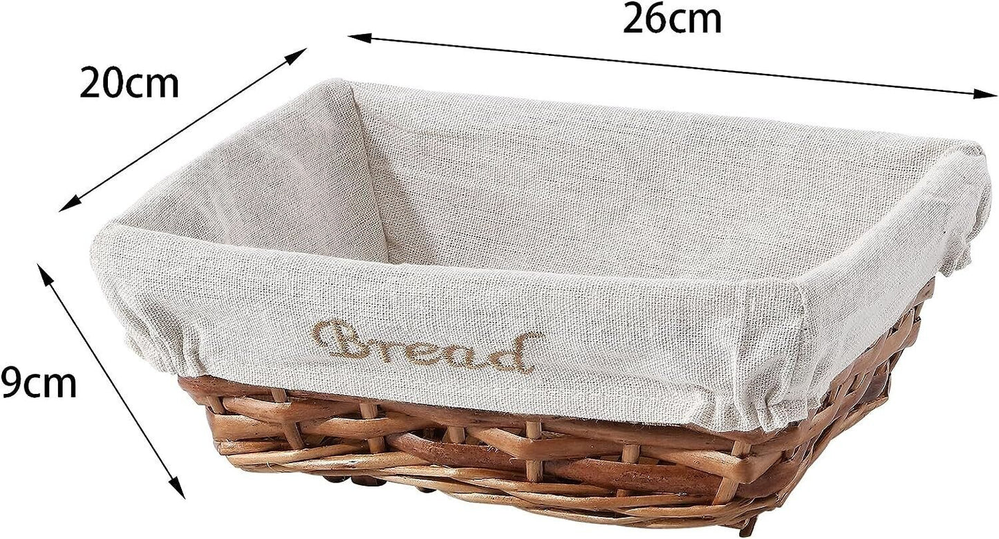 BH Rectangular Wicker Bread Basket With Lining Fruit Storage x 5