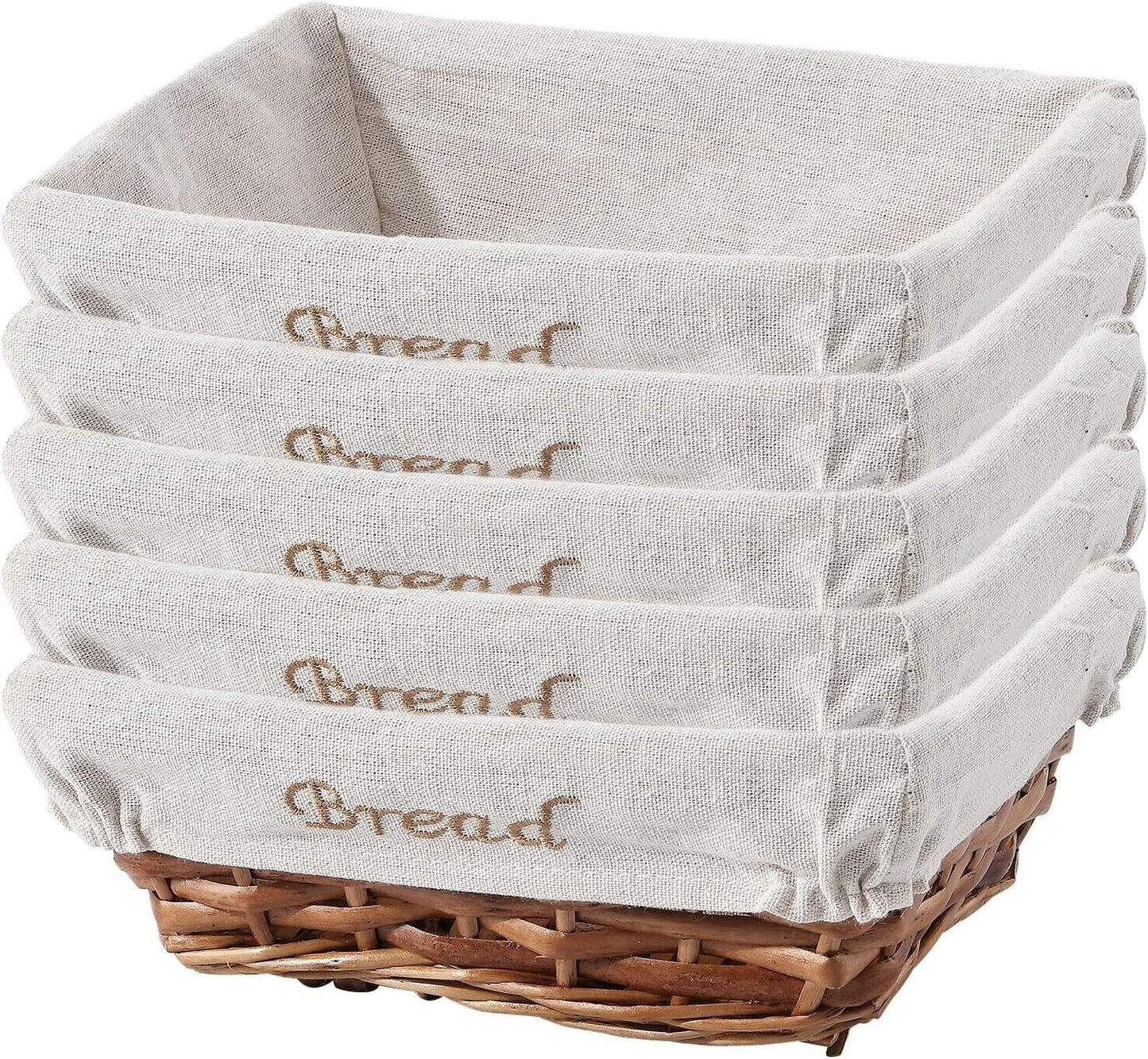 BH Rectangular Wicker Bread Basket With Lining Fruit Storage x 5