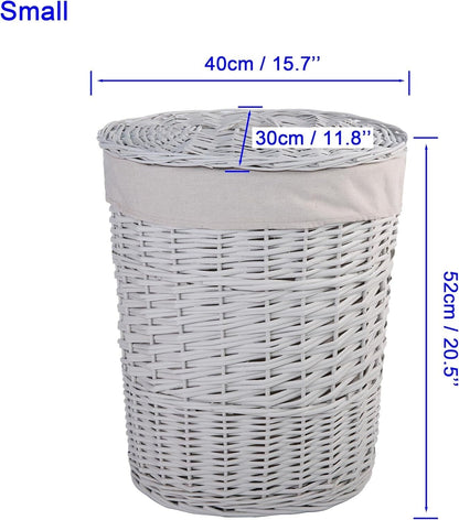 BH Natural Wicker Washing Laundry Lidded Bin and Removable Lining Storage Basket