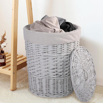 BH Natural Wicker Washing Laundry Lidded Bin and Removable Lining Storage Basket