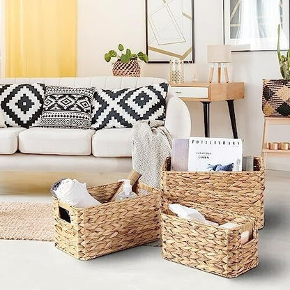 Water Hyacinth Storage Basket With Cut out Handles Basket Bathroom Storage