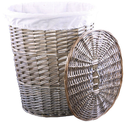 Wicker Oval Laundry Basket Bathroom Storage Laundry Bag Bin With Liner and Lid