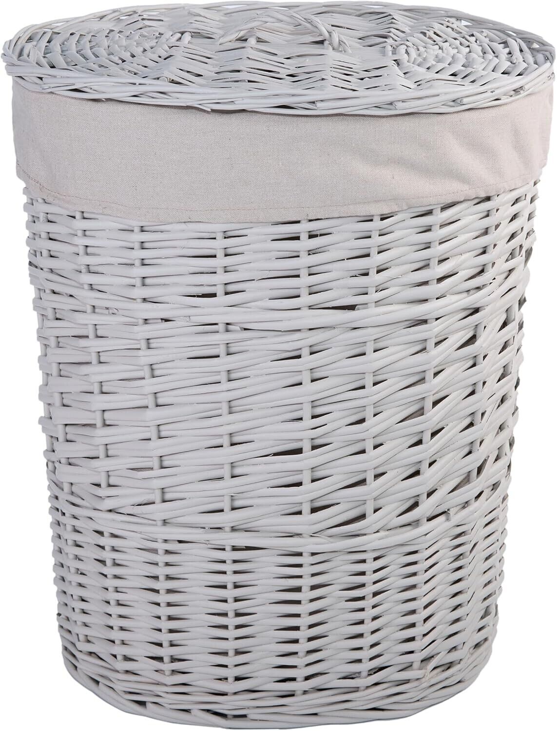 BH Natural Wicker Washing Laundry Lidded Bin and Removable Lining Storage Basket