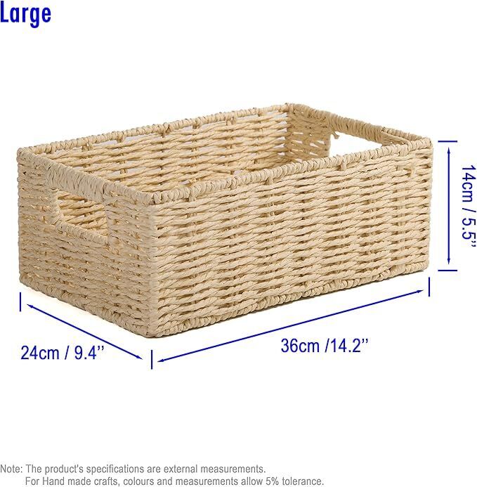 BH Rectangular Woven Basket With Handle Storage Shelf Display Home Organiser