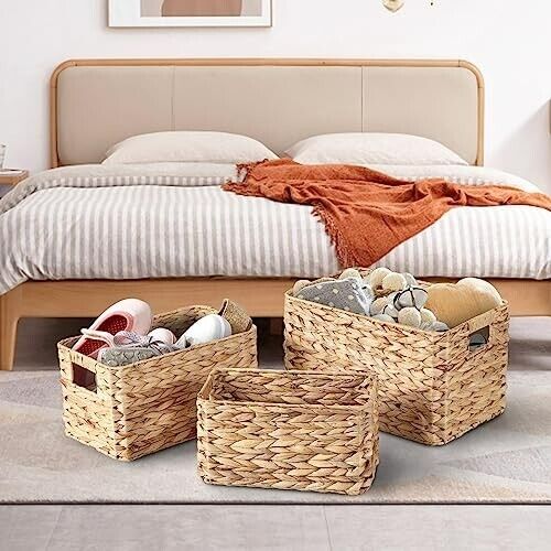 Water Hyacinth Storage Basket With Cut out Handles Basket Bathroom Storage