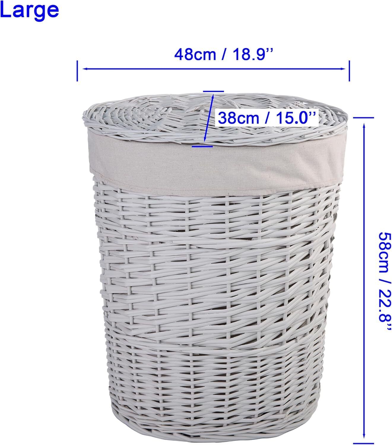 BH Natural Wicker Washing Laundry Lidded Bin and Removable Lining Storage Basket