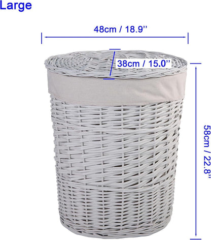 BH Natural Wicker Washing Laundry Lidded Bin and Removable Lining Storage Basket