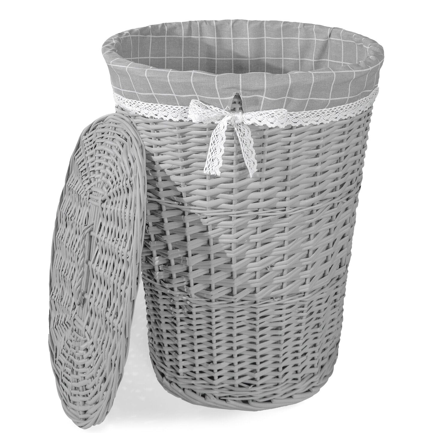 Wicker Oval Laundry Basket Bathroom Storage Laundry Bag Bin With Liner and Lid