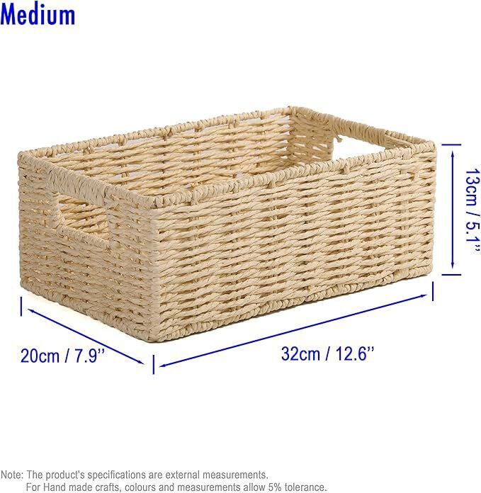 BH Rectangular Woven Basket With Handle Storage Shelf Display Home Organiser