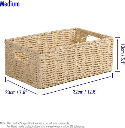 BH Rectangular Woven Basket With Handle Storage Shelf Display Home Organiser