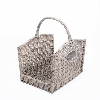 Large Grey Washed Wicker Fireside Heavy Duty Log Basket