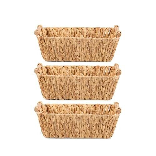 WICKERFIELD Water Hyacinth Storage Baskets and Gift Hampers with Wooden Handles