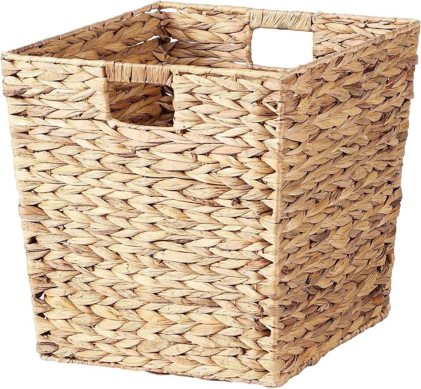 BH Square Unlined Water Hyacinth Storage  Built-In Handle Laundry Basket Blanket