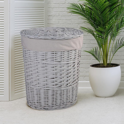 BH Natural Wicker Washing Laundry Lidded Bin and Removable Lining Storage Basket