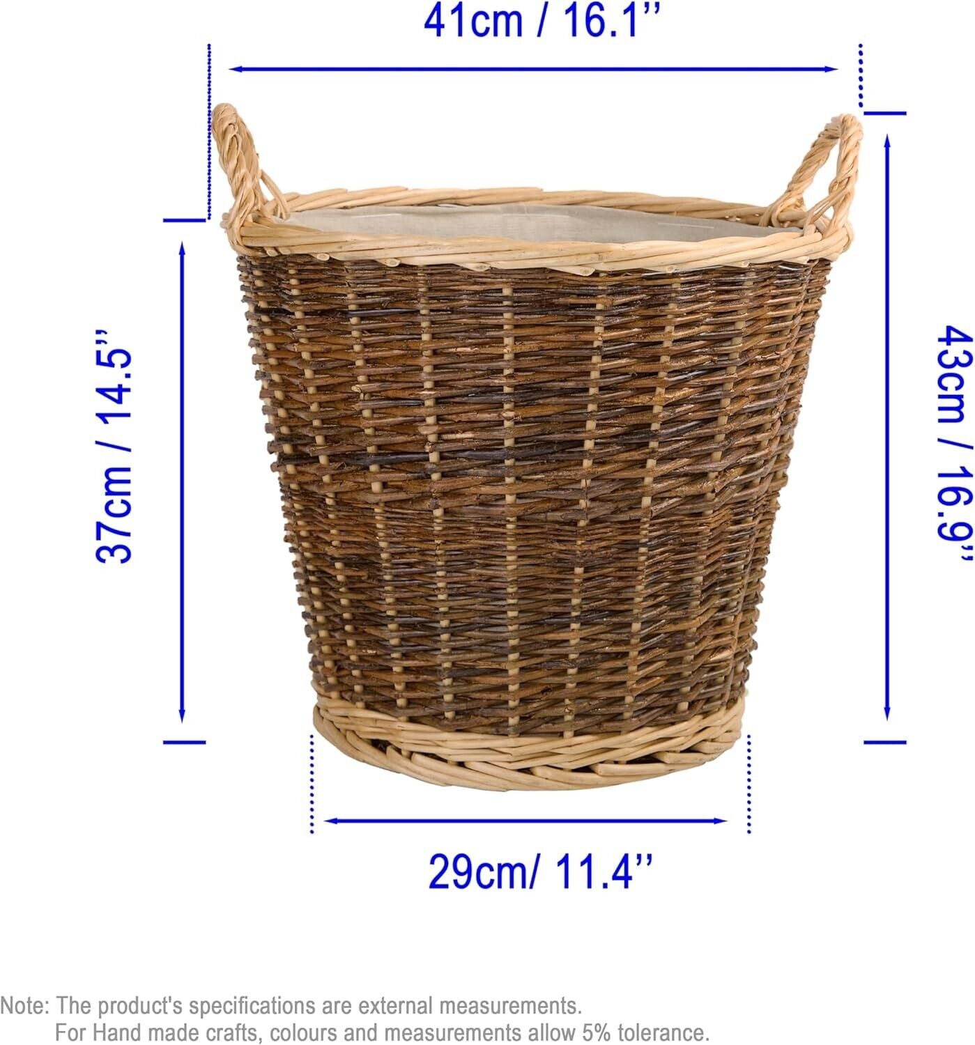 BH Unpeeled Log Lined Basket With Handle Storage