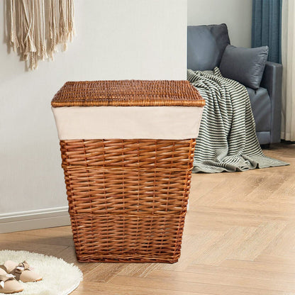 Natural Finish Rectangle Laundry Wicker Basket Bathroom Storage Laundry Bag Bin