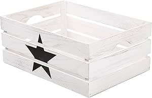 White Wash Star Pattern Wooden Crate