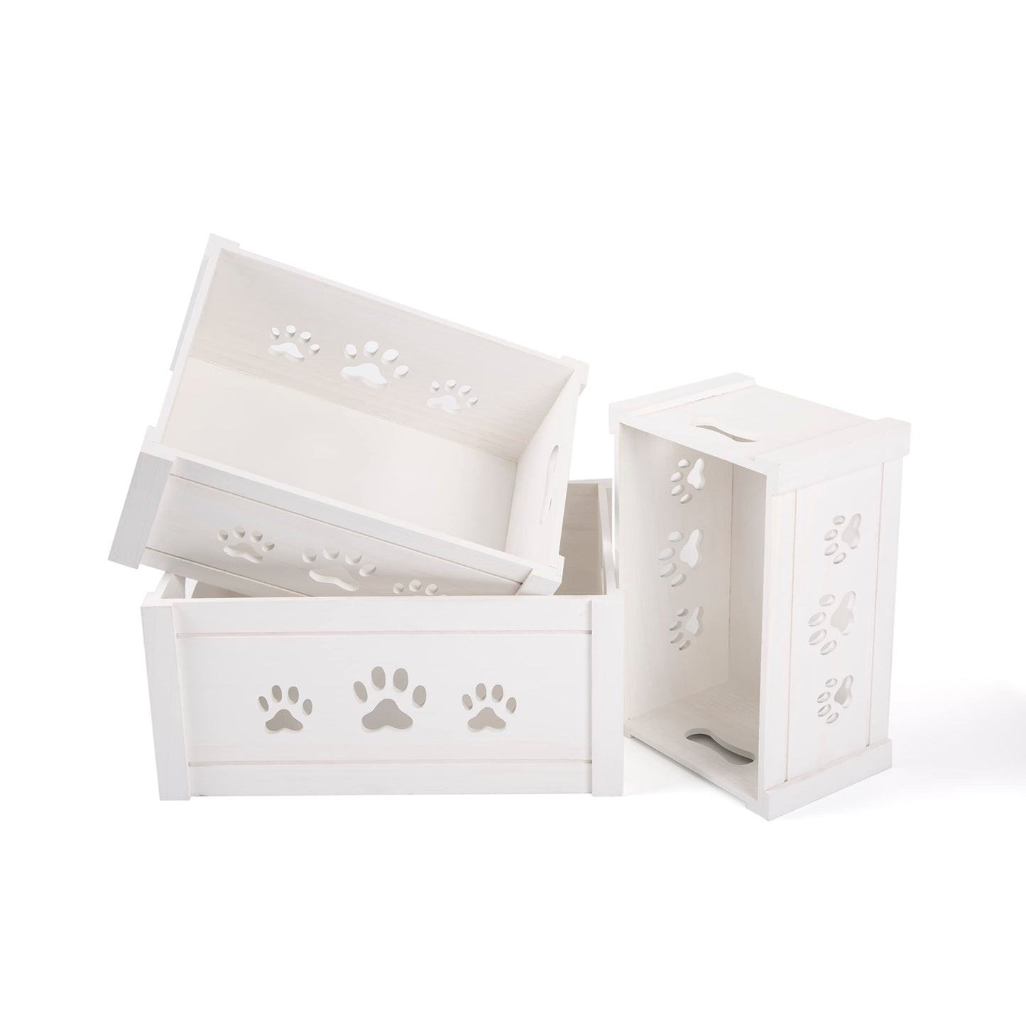 White Paw Shaped Cutout Pet Storage Box Pet Accessories Collection Wooden Crates Pet Gift Hampers