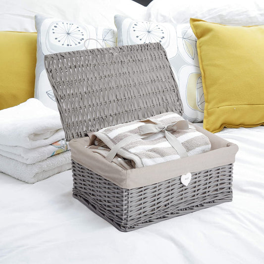 Grey Painted Lid Wicker Storage Collection Hamper Wicker Basket