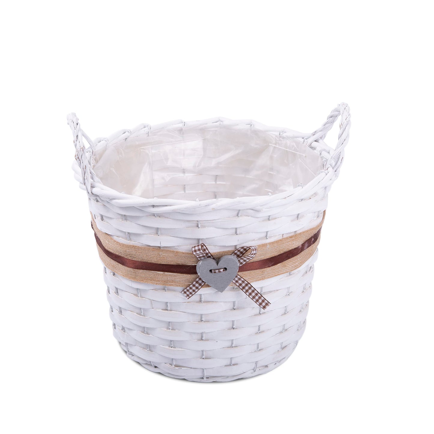 Pack of 3- Natural Wicker Basket with Handles Indoor Planter With Waterproof Liner Flower Personalised Gift Decorative Storage Basket Wedding Decor-26 cm