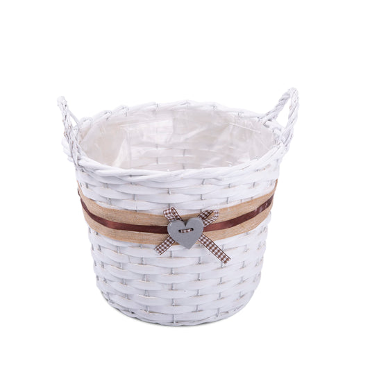 Pack of 3- Natural Wicker Basket with Handles Indoor Planter With Waterproof Liner Flower Personalised Gift Decorative Storage Basket Wedding Decor-26 cm