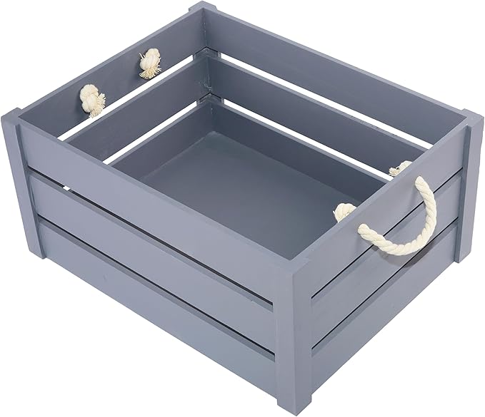 Grey Rope Handled Wooden Crate