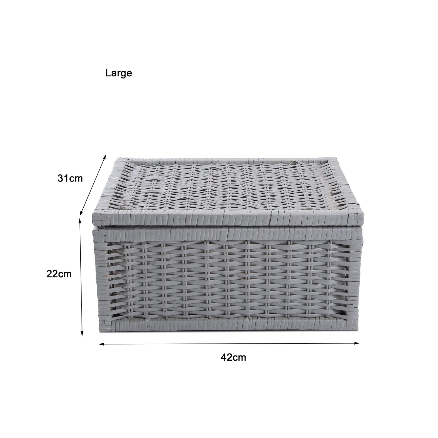 Grey Wicker Basket with Lid Underbed Storage Collection Hamper Wicker Basket