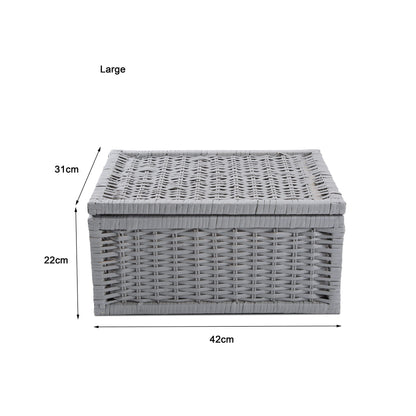 Grey Wicker Basket with Lid Underbed Storage Collection Hamper Wicker Basket