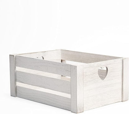 Grey Heart Cut-out Slatted Wooden Crate