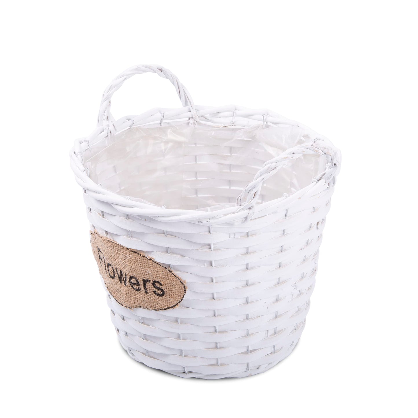 Pack of 3- Natural Wicker Basket with Handles Indoor Planter With Waterproof Liner Flower Personalised Gift Decorative Storage Basket Wedding Decor-26 cm