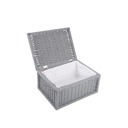 Grey Wicker Basket with Lid Underbed Storage Collection Hamper Wicker Basket